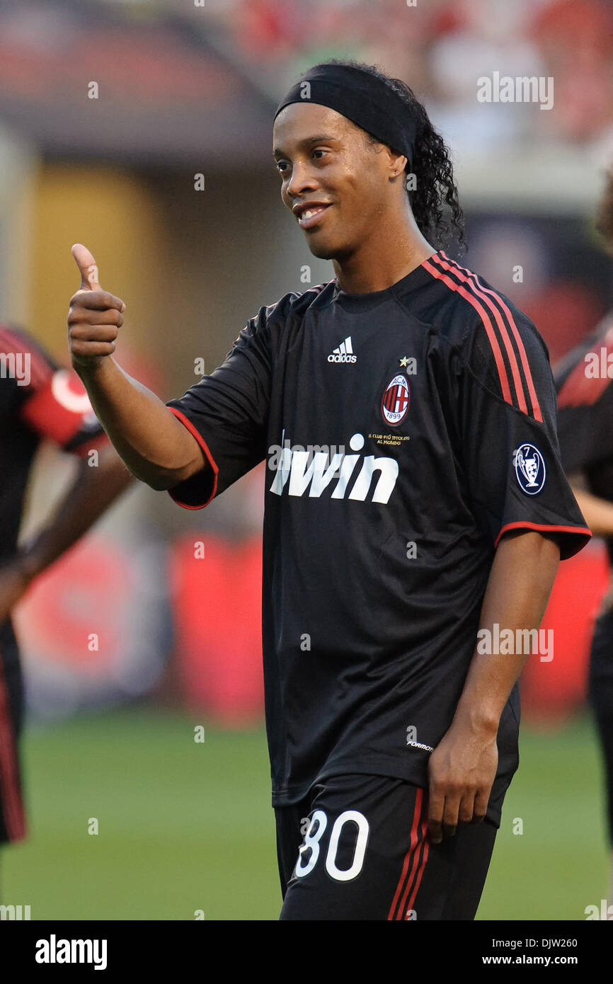 30 May2010: AC Milan's Ronaldinho (80) acknowledges the fans during the  friendly match between the Chicago Fire and AC Milan at Toyota Park in  Bridgeview, Illinois. AC Milan defeated the Fire 1-0. (