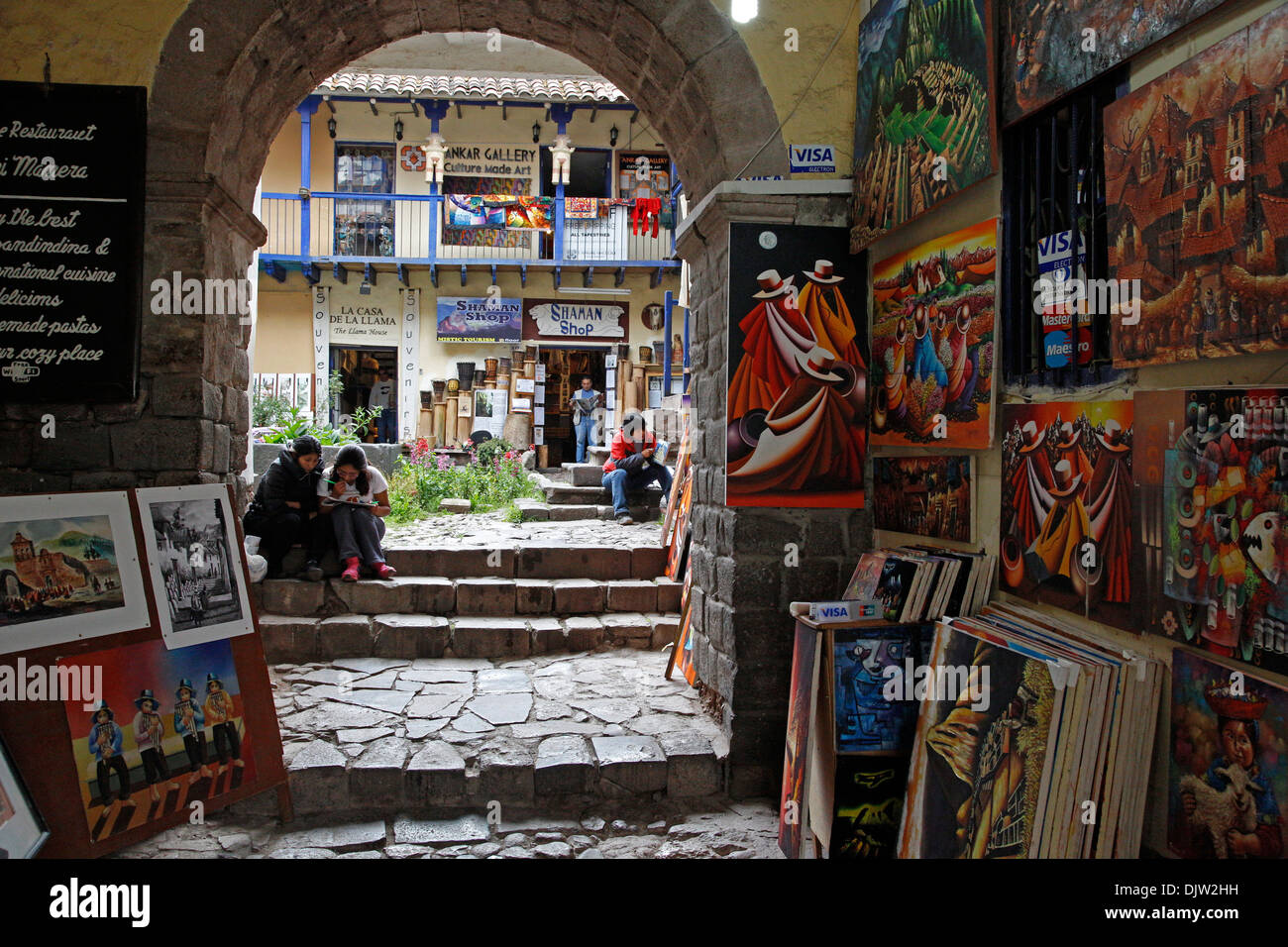 Courtyard in San Blas neighborhood, Cuzco, Peru. Stock Photo