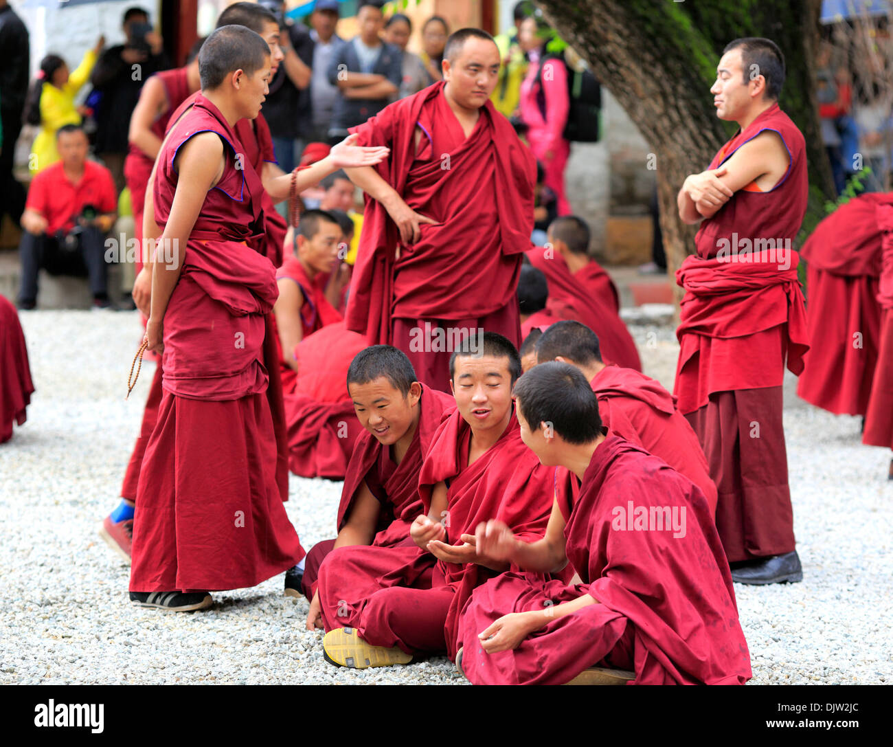 Monks dispute, Sera Monastery, Wangbur Mountain, Lhasa Prefecture, Tibet, China Stock Photo