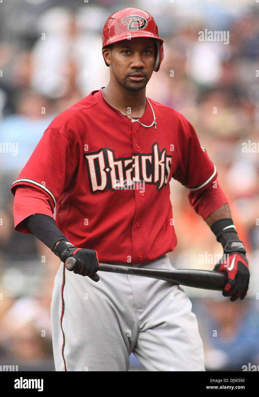 Arizona Diamondbacks Justin Upton was struck out by Heath Bell of the