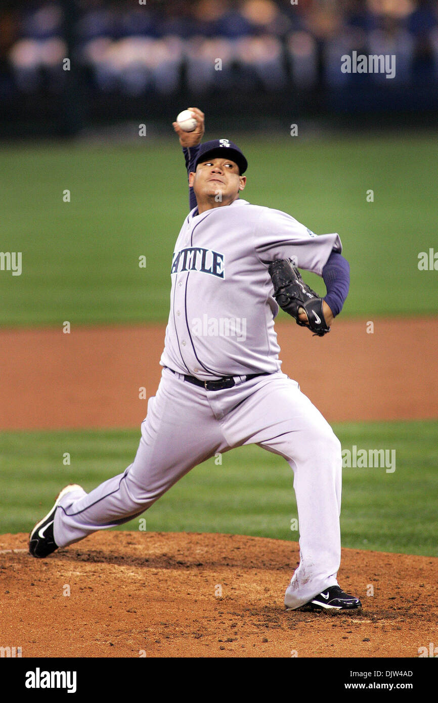 American League All-Star Felix Hernandez, of the Seattle Mariners, pitches  during the first inning of the 2014 MLB All Star Game at Target Field on  July 15, 2014 in Minneapolis. UPI/Brian Kersey