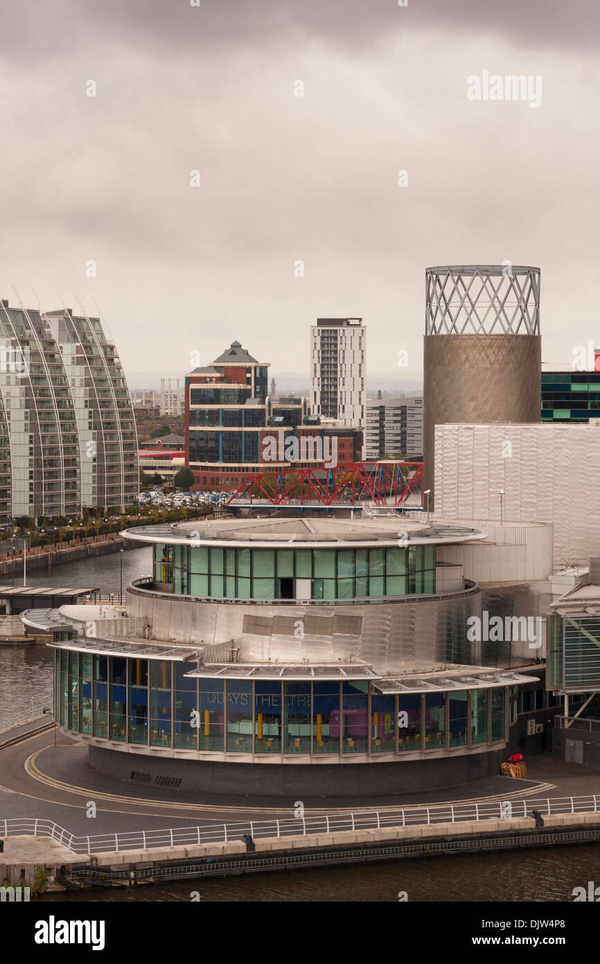 The Lowry theatre and Salford quays as seen from the War Museum North Stock Photo