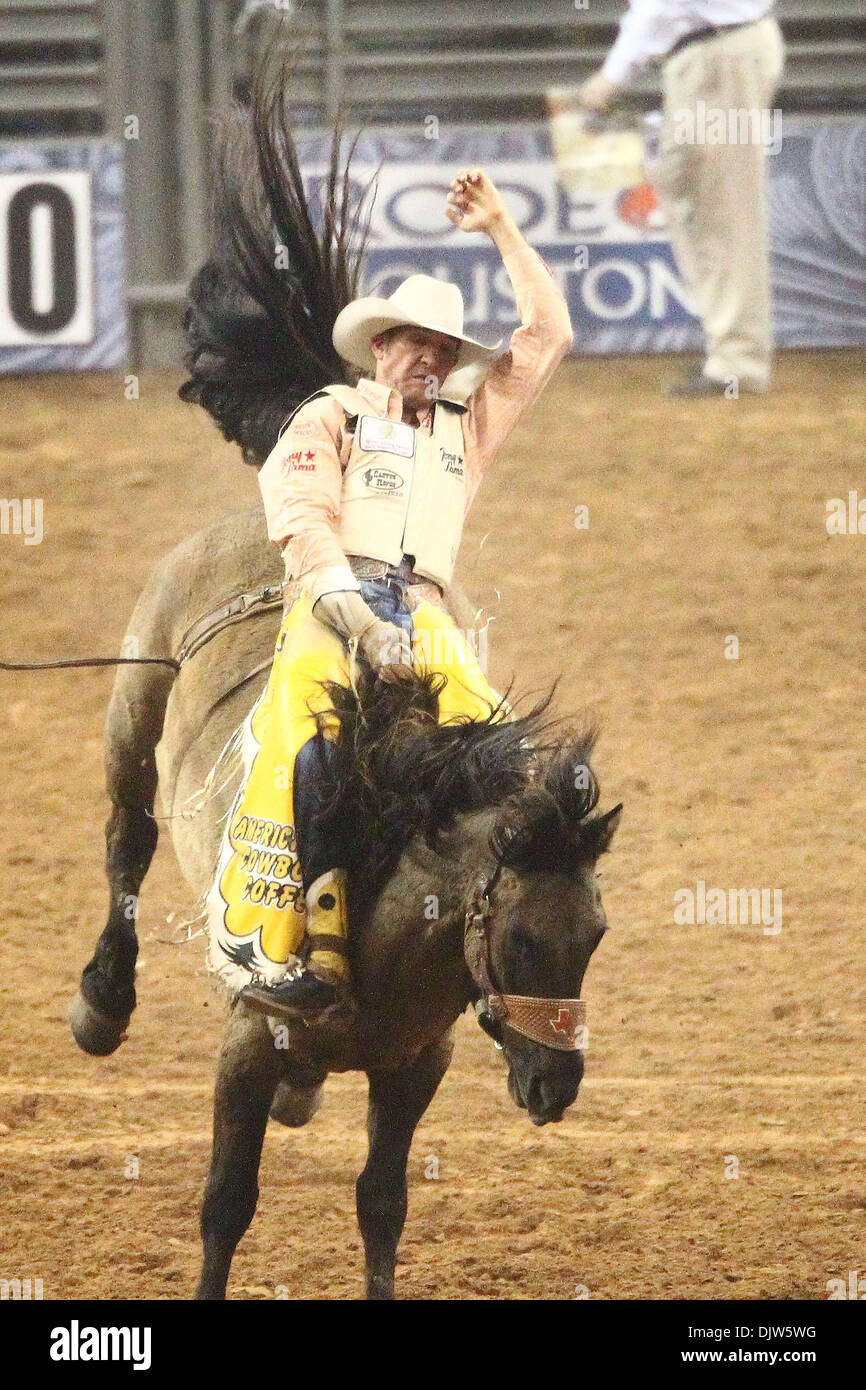 March 2 2010:   Bobby Mote of Culver, OR scores 84.5 on the  Bareback Bronc Riding - Super Series I at the Houston Livestock Show and Rodeo in Reliant Arena in Houston, TX. (Credit Image: © Anthony Vasser/Southcreek Global/ZUMApress.com) Stock Photo