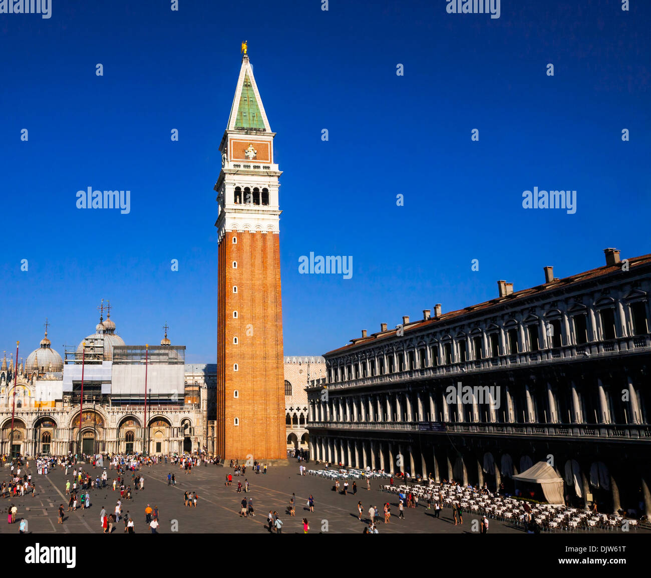 St Mark's Campanile bell tower, Piazzetta San Marco, Venice, Veneto, Italy. Stock Photo