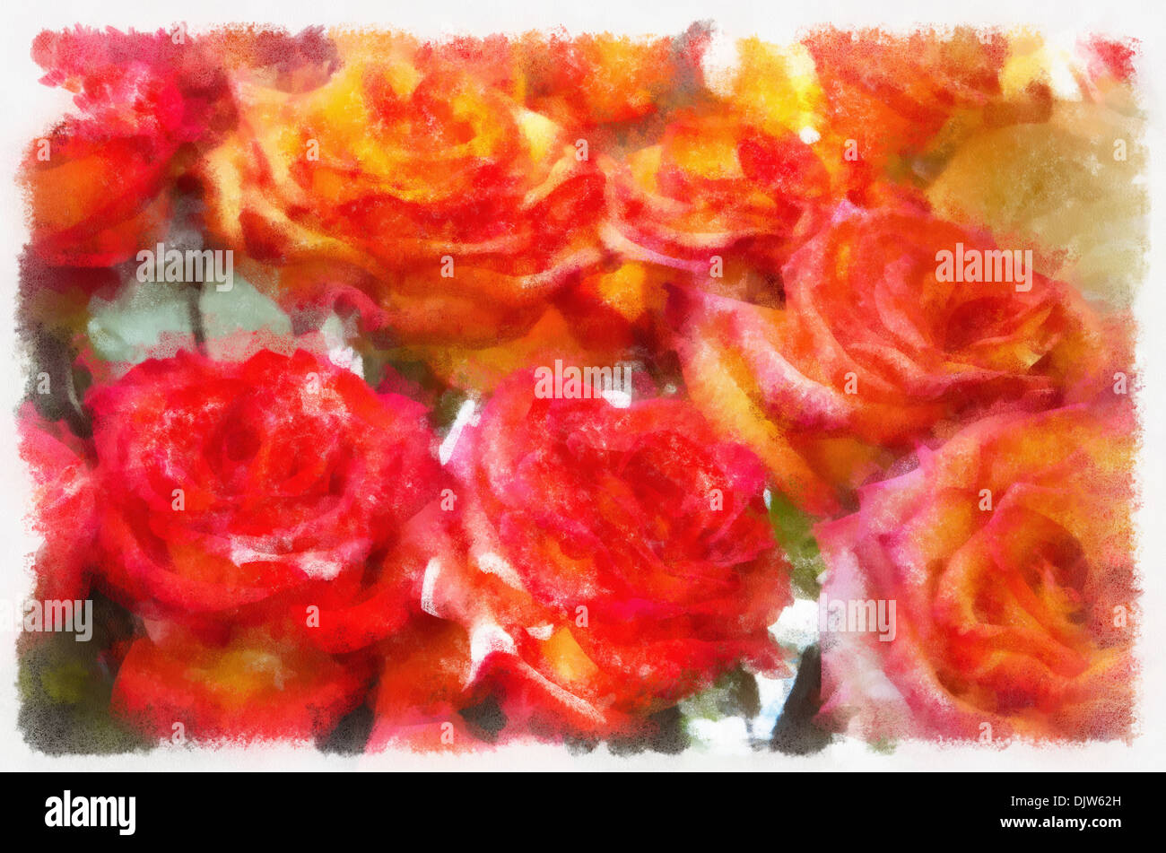 Illustrations,flowers, bouquet, Aquarelle, roses, red roses, Aquarelle