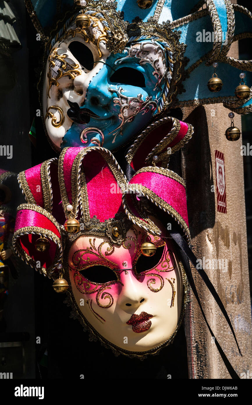 Apair of traditional Venetian Carnival masks, Veneto, Italy. Stock Photo