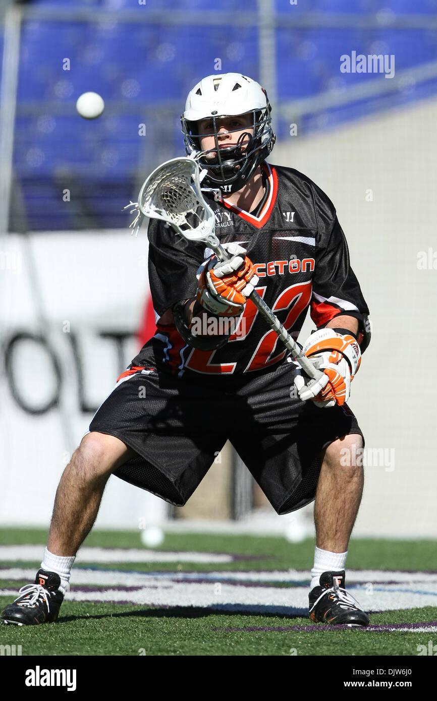 Mar. 6, 2010 - Baltimore, Maryland, U.S - 06 March 2010:  Princeton attack  Rob Engelke  #22 receives the ball during the Konica Minota Face-Off Classic game held at M&T Bank Stadium in Baltimore, Maryland. The Princeton Tigers defeated the Hopkins Blue Jays 11-10..Mandatory Credit: Alan Maglaque / Southcreek Global (Credit Image: © Southcreek Global/ZUMApress.com) Stock Photo