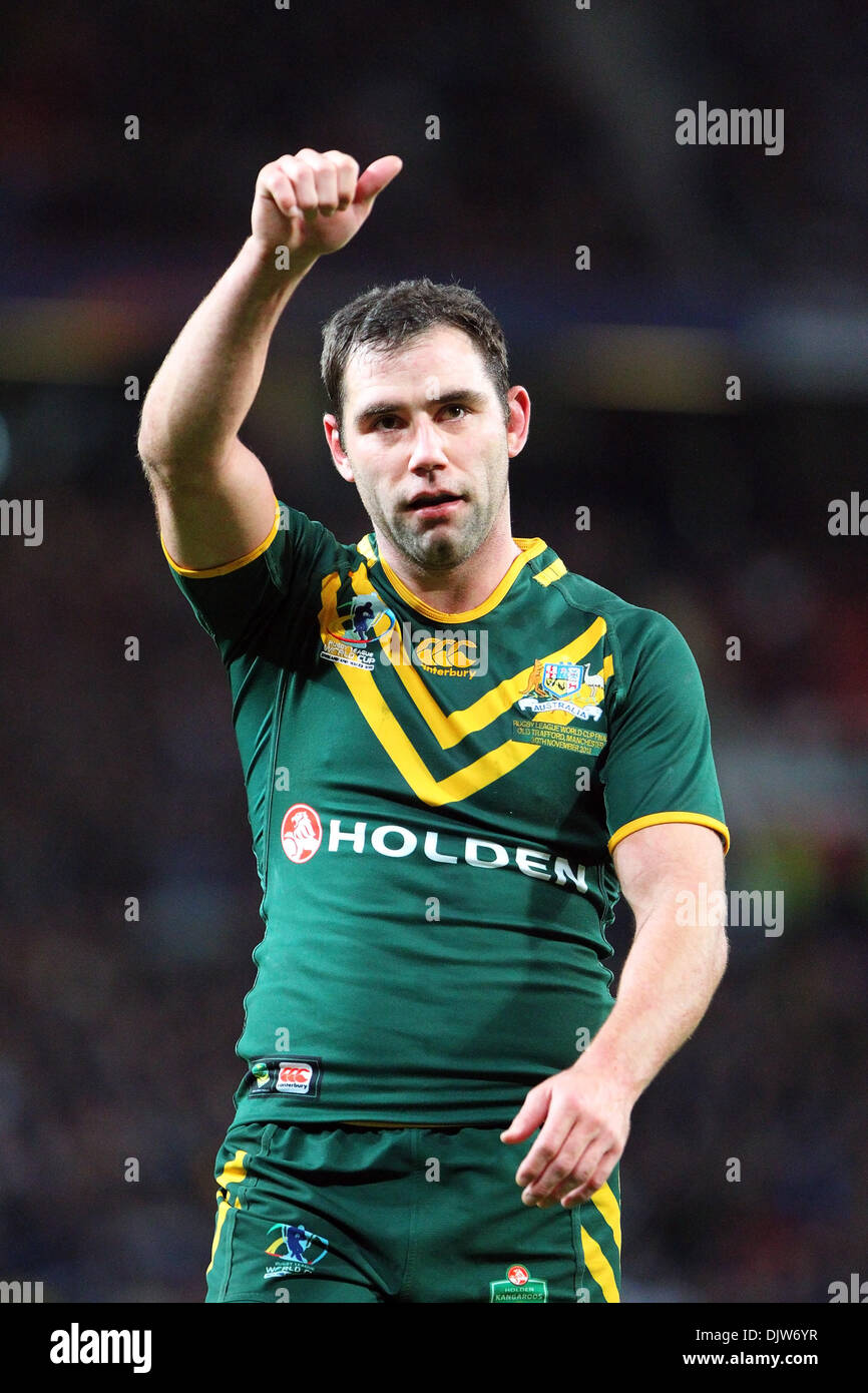 Manchester, UK. 30th Nov, 2013. Cameron Smith (Australia &amp; Melbourne Storm) gives a thumbs up to the Australian supporters during the Rugby League World Cup Final between New Zealand and Australia at Old Trafford Manchester. Credit:  Action Plus Sports/Alamy Live News Stock Photo