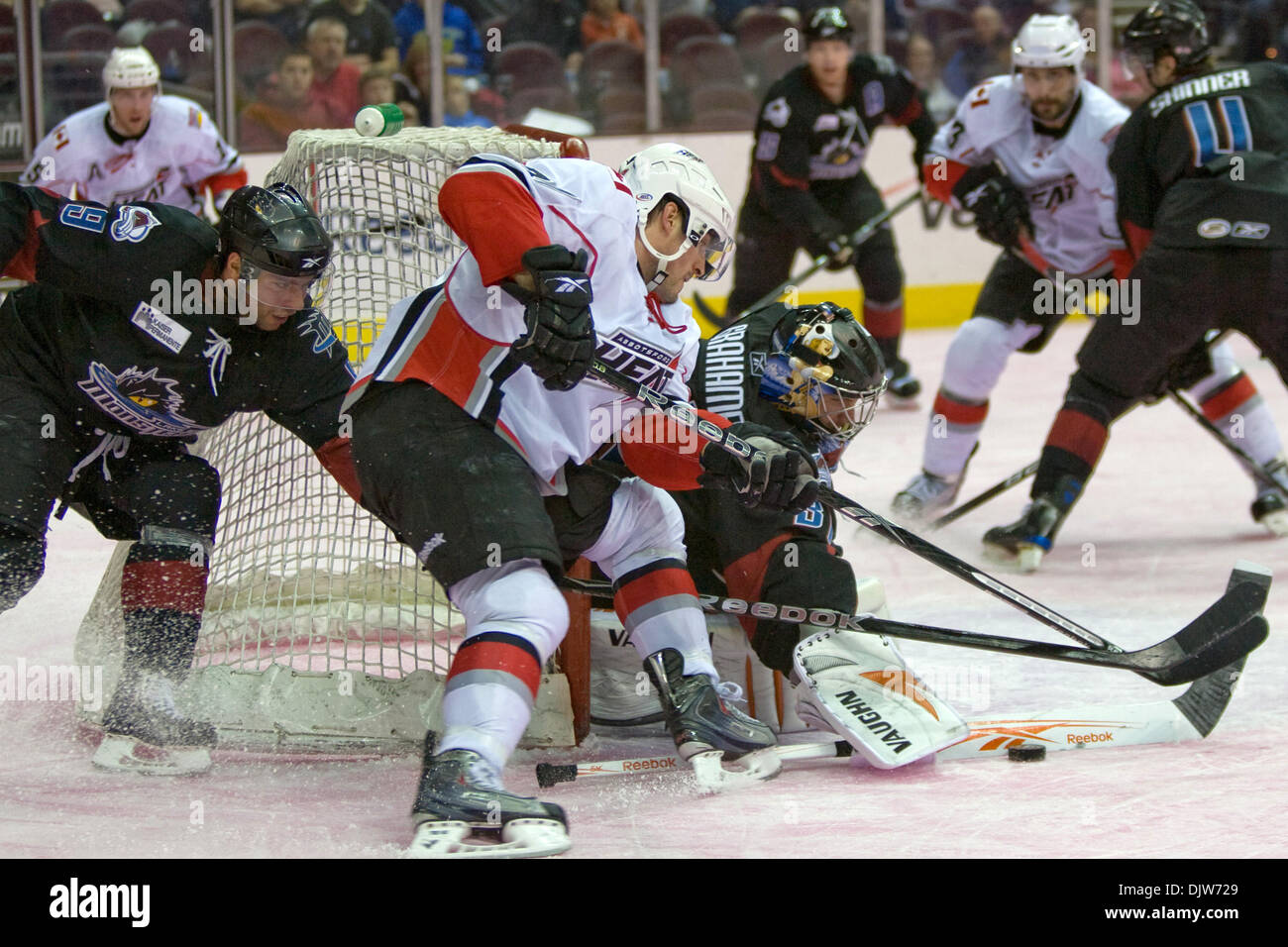 20 March 2010: Lake Erie Monsters John Grahame (31) makes a save during the  third period of this American Hockey League game between the Abbotsford  Heat and the Lake Erie Monsters played