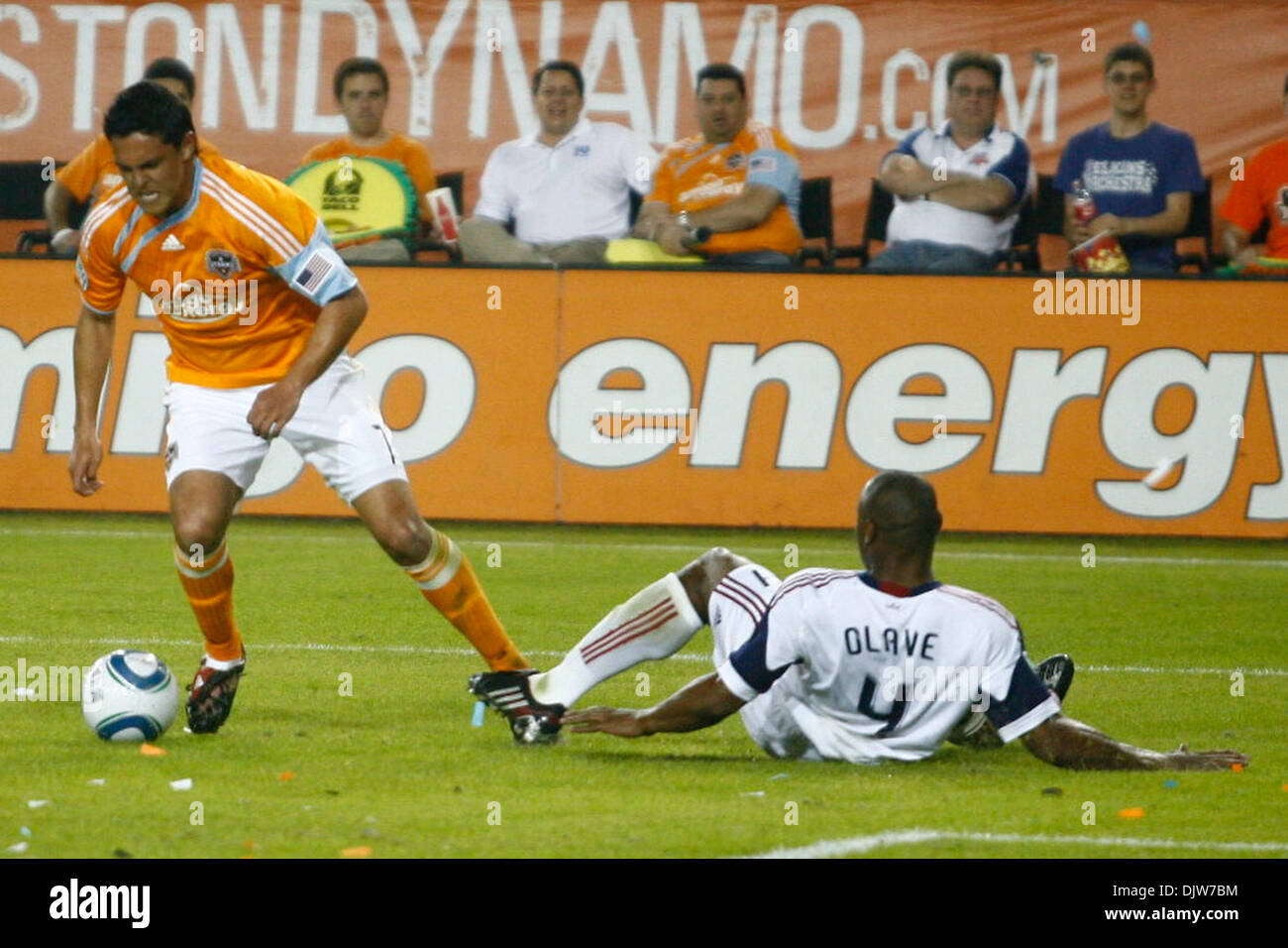 Luis Angel Landin (#7) for the Houston Dynamo is tackled in the penalty box by Jamison Olave (#4) for the Real Salt Lake resulting in the game winning kick. With two