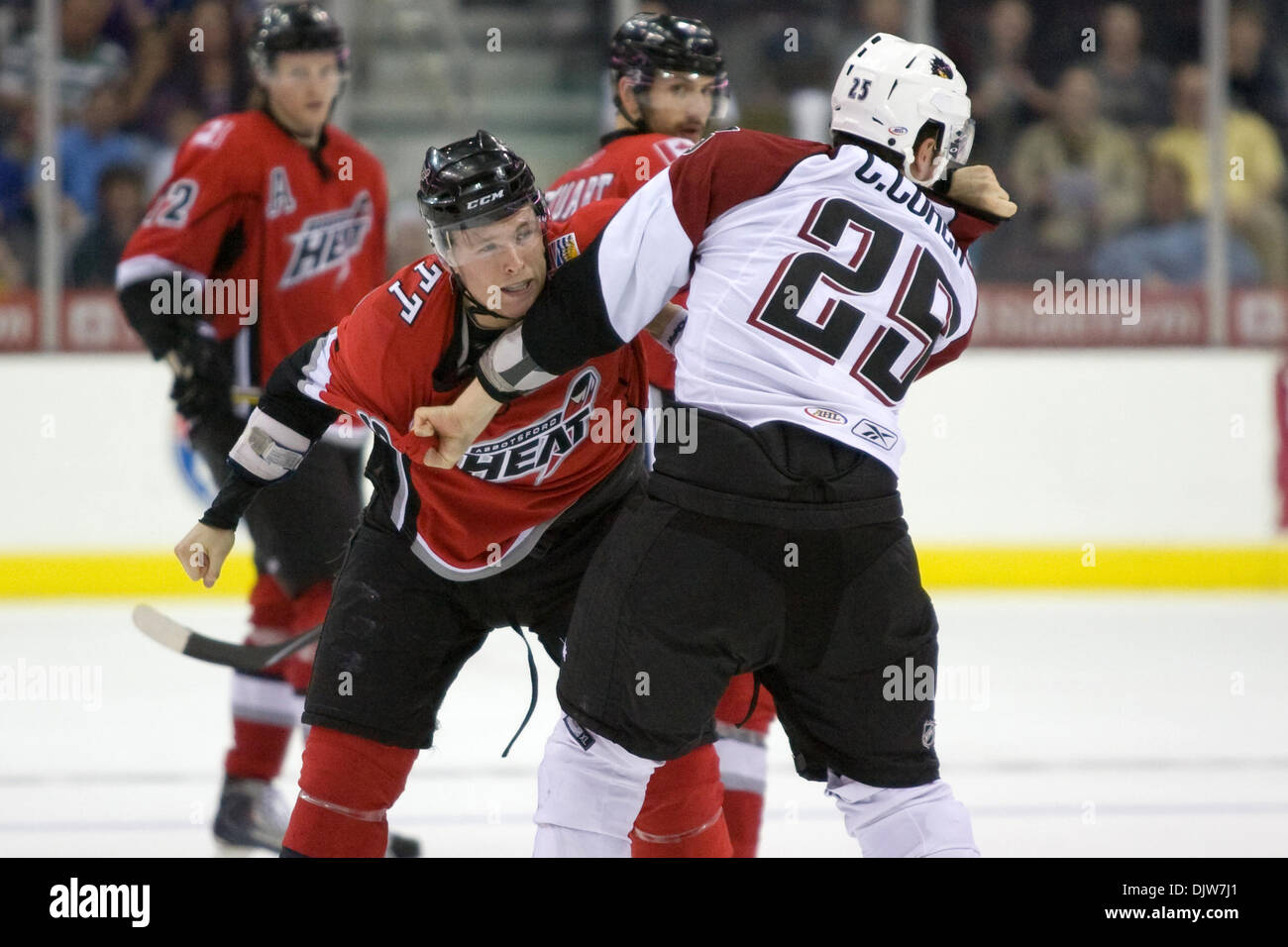07 April 2010 Abbotsford Heat right winger J.D. Watt (19) and Lake