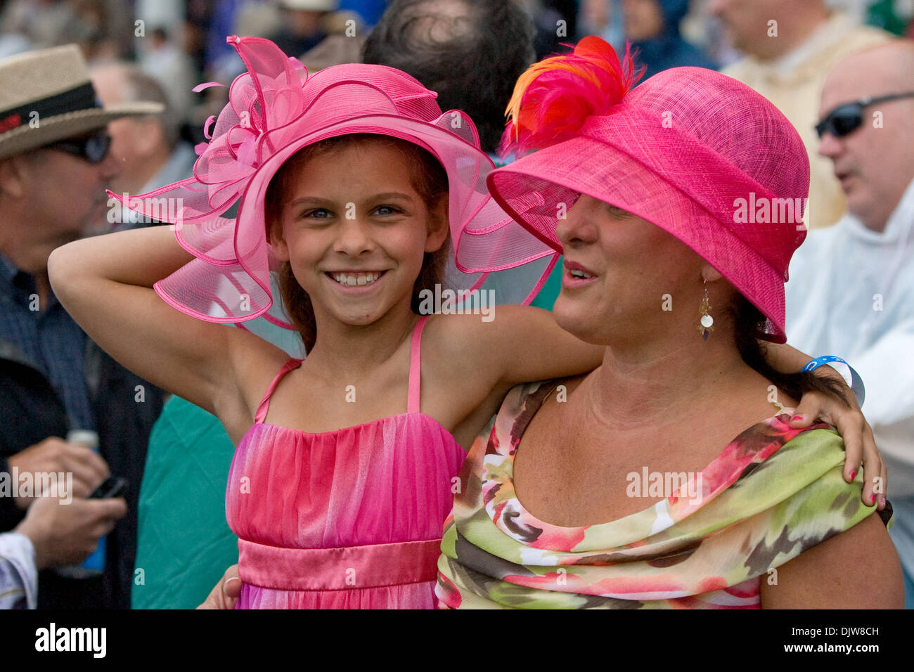 01 May 2010: Mother and daughter display their fancy hats at the 136th running of the Kentucky Derby.  Jockey Calvin Borel aboard Super Saver (4) crosses the finish line to win the 136th running of the Kentucky Derby before a crowd of 155,084 at Churchill Downs in Louisville, Ky. .Mandatory Credit: Frank Jansky / Southcreek Global (Credit Image: © Frank Jansky/Southcreek Global/ZUM Stock Photo