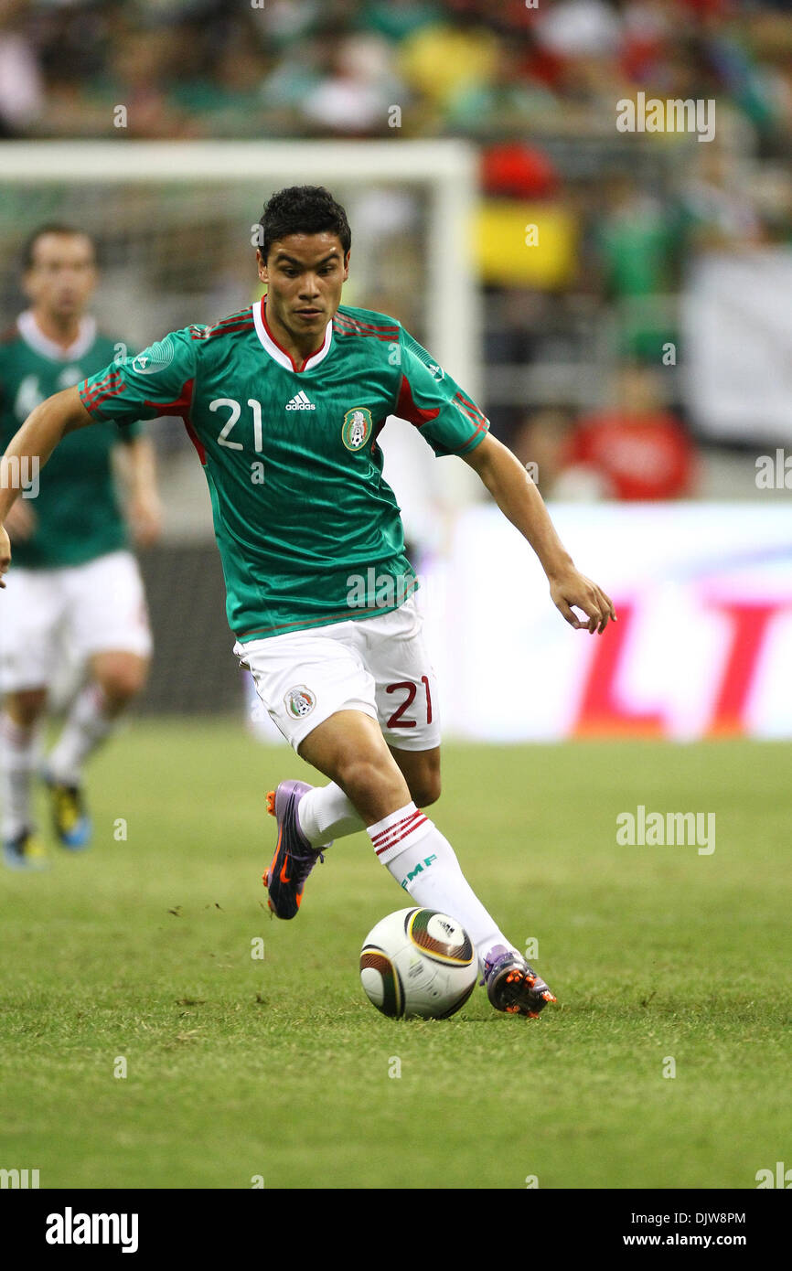 Pablo Barrera (#21) Forward for Mexico dribbles the ball in open space.  Mexico defeated Angola 1-0 at Reliant Stadium in Houston, TX. (Credit Image: © Anthony Vasser/Southcreek Global/ZUMApress.com) Stock Photo