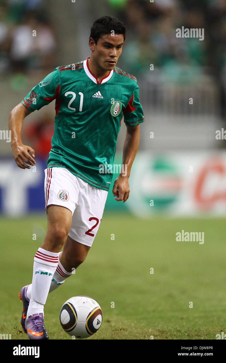 Pablo Barrera (#21) Forward for Mexico dribbles the ball in open space.  Mexico defeated Angola 1-0 at Reliant Stadium in Houston, TX. (Credit Image: © Anthony Vasser/Southcreek Global/ZUMApress.com) Stock Photo