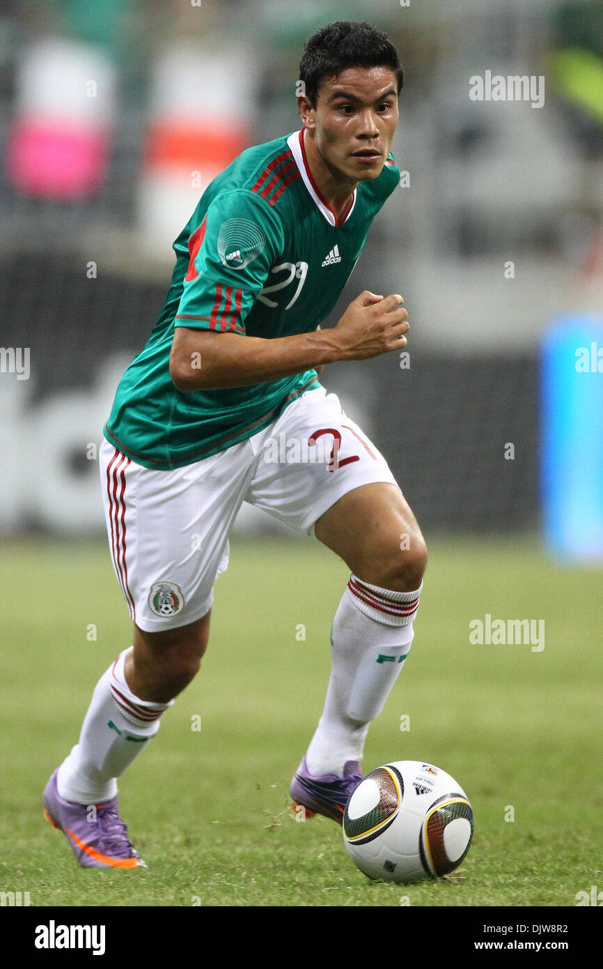 Pablo Barrera (#21) Forward for Mexico dribbles the ball in open space at midfield.  Mexico defeated Angola 1-0 at Reliant Stadium in Houston, TX. (Credit Image: © Anthony Vasser/Southcreek Global/ZUMApress.com) Stock Photo