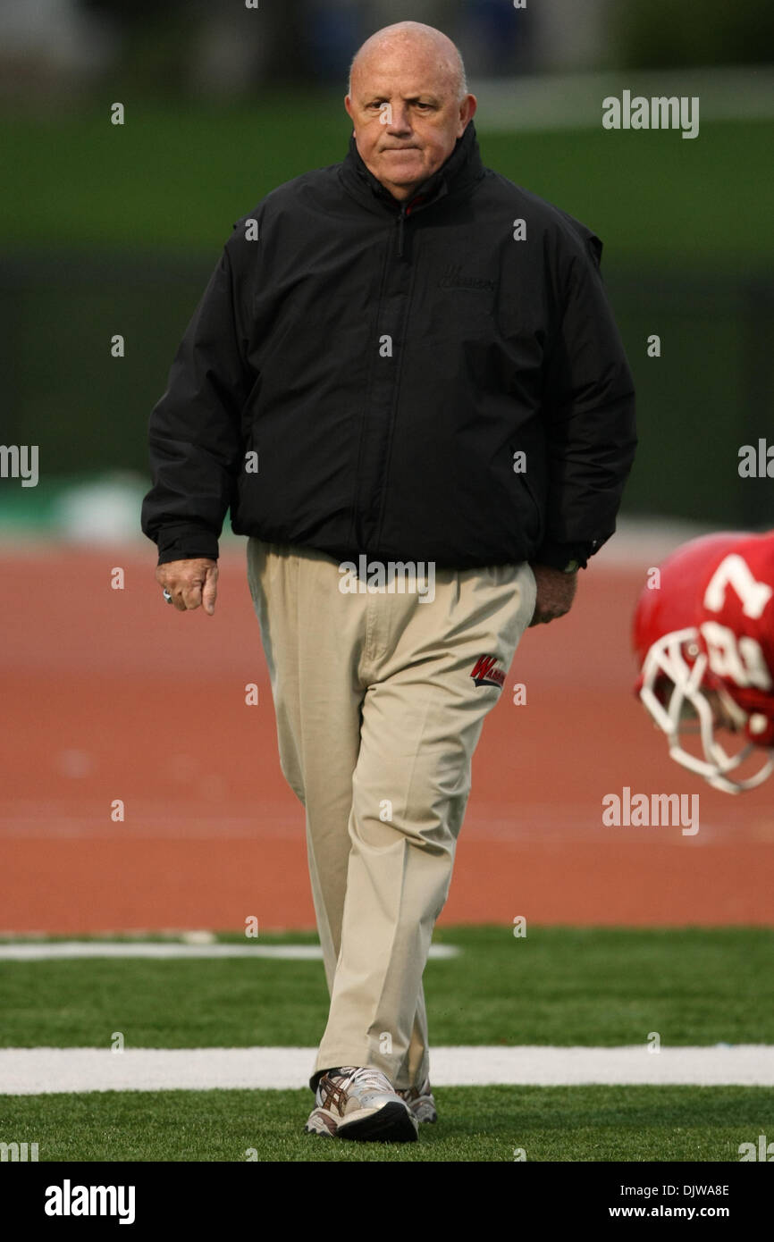 Apr. 17, 2010 - East Stroudsburg, Pennsylvania, U.S - 17 April 2010; East Stroudsburg, Pennsylvania:  East Stroudsburg head coach Denny Douds walks the field prior to the game action of the 2010 Spring Game played at Eiler-Martin Stadium in East Stroudsburg, Pennsylvania.  .Mandatory Credit: Alan Maglaque / Southcreek Global (Credit Image: © Southcreek Global/ZUMApress.com) Stock Photo