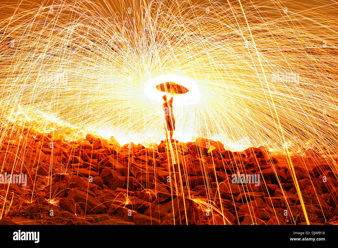 Burning steel wool fireworks Stock Photo Alamy