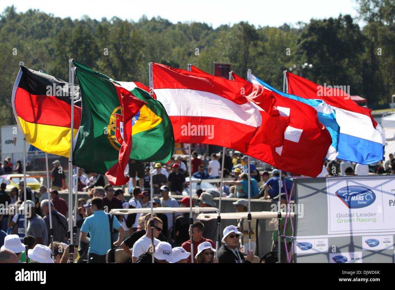 Oct. 2, 2010 - Braselton, Georgia, USA - Flags were flown during the pre-race ceremony for the various countries represented at the 13th Annual 2010 Petite Le Mans Powered By Mazda 2. (Credit Image: © Everett Davis/Southcreek Global/ZUMApress.com) Stock Photo