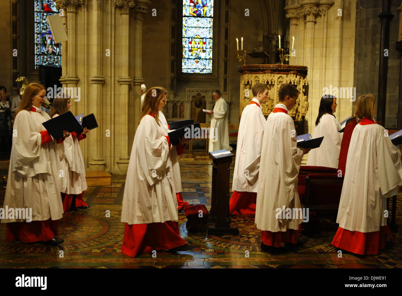 Dublin, Ireland. 30th November 2013. The choir of Christ Church Cathedral processes into the Cathedral. The Most Revd Pat Storey has been consecrated as Church of Ireland Bishop of Meath and Kildare in Dublin's Christ Church Cathedral. Credit:  Michael Debets/Alamy Live News Stock Photo