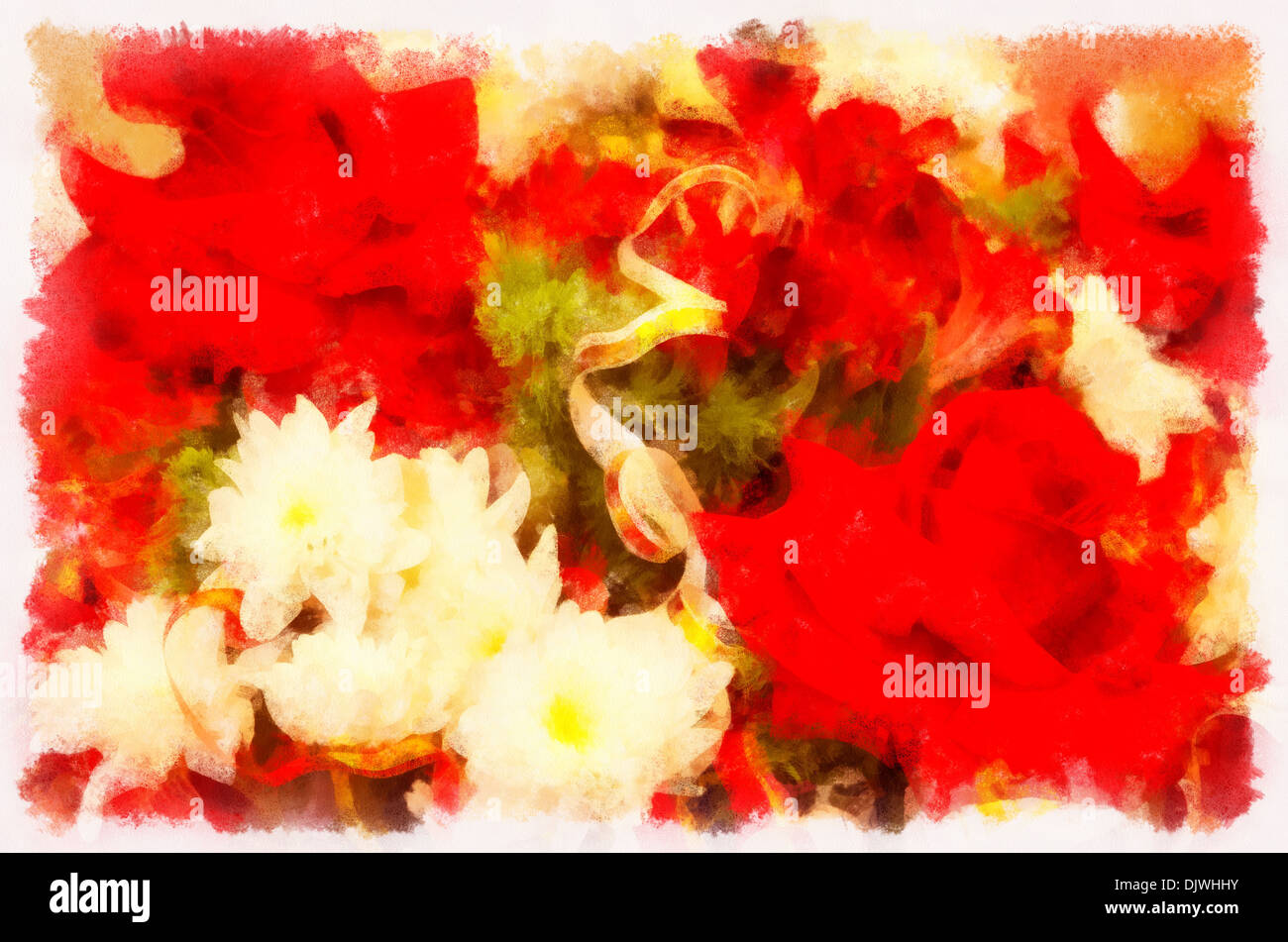 Illustrations flowers, bouquet, Aquarelle, roses, red roses, Aquarelle roses, watercolor,Rose , (Latin Rosa), Chrysanthemum Stock Photo