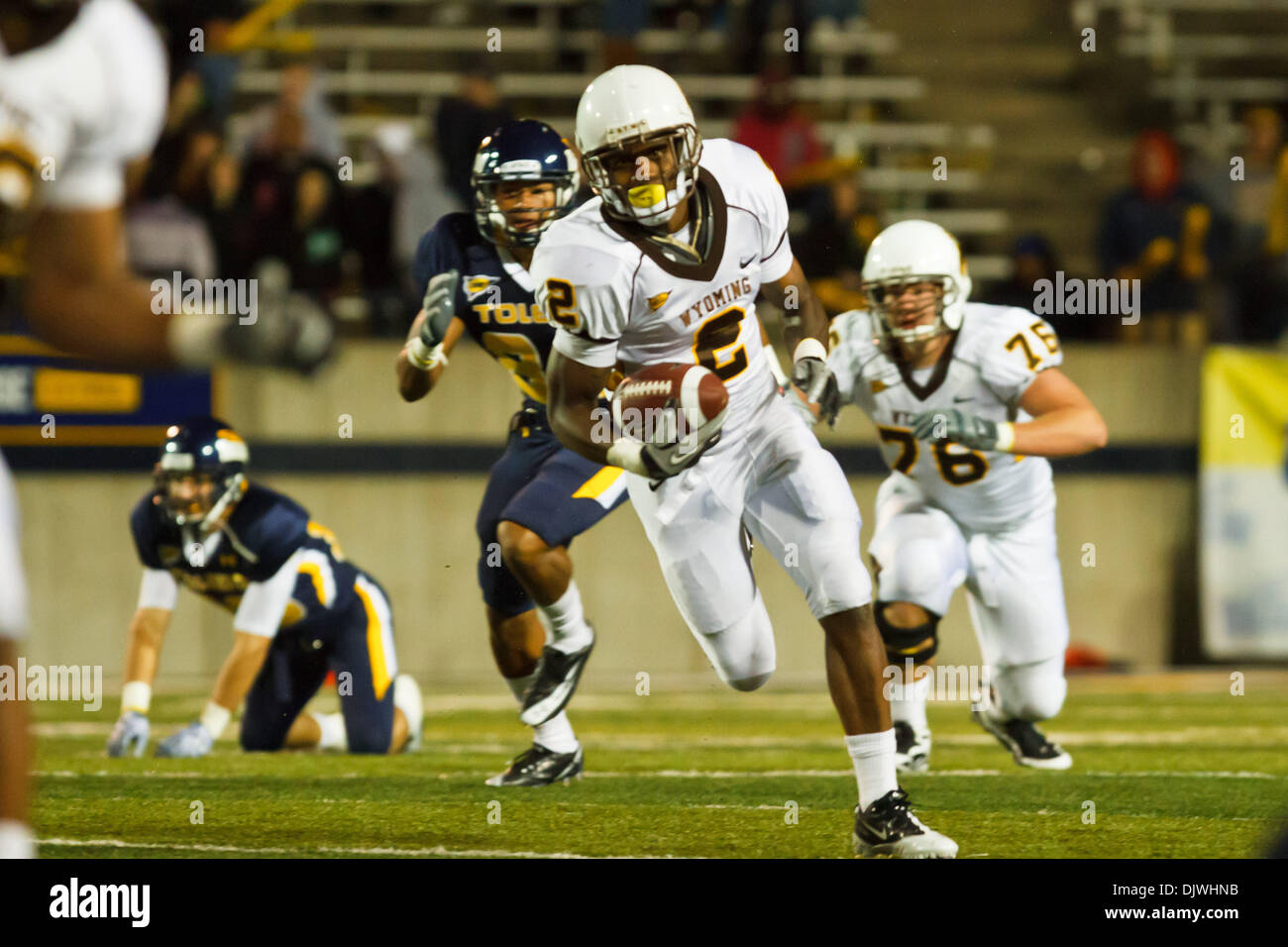 Oct. 4, 2010 - Toledo, Ohio, United States of America - Wyoming wide receiver Mazi Ogbonna (#2) carries the ball during game action.  Wyoming defeated Toledo 20-15 at the Glass Bowl. (Credit Image: © Scott Grau/Southcreek Global/ZUMApress.com) Stock Photo