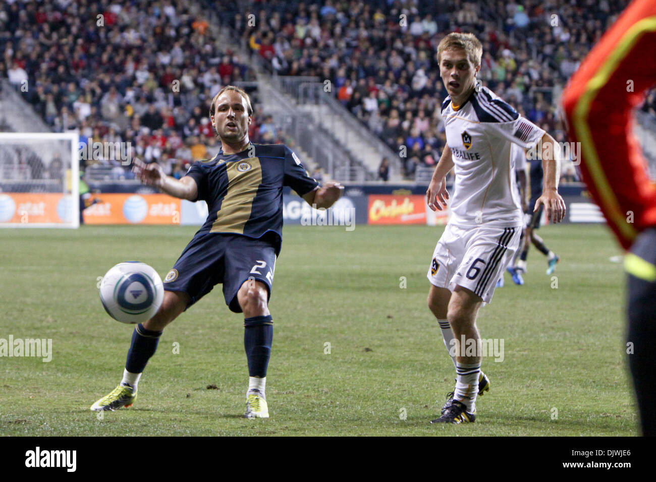 Oct. 7, 2010 - Chester, Pennsylvania, United States of America - Philadelphia Union midfielder Justin Mapp (#22) and Los Angeles Galaxy midfielder Eddie Lewis (#6) go after the ball during the match at PPL Park in Chester, PA. The Galaxy won 1-0. (Credit Image: © Kate McGovern/Southcreek Global/ZUMApress.com) Stock Photo