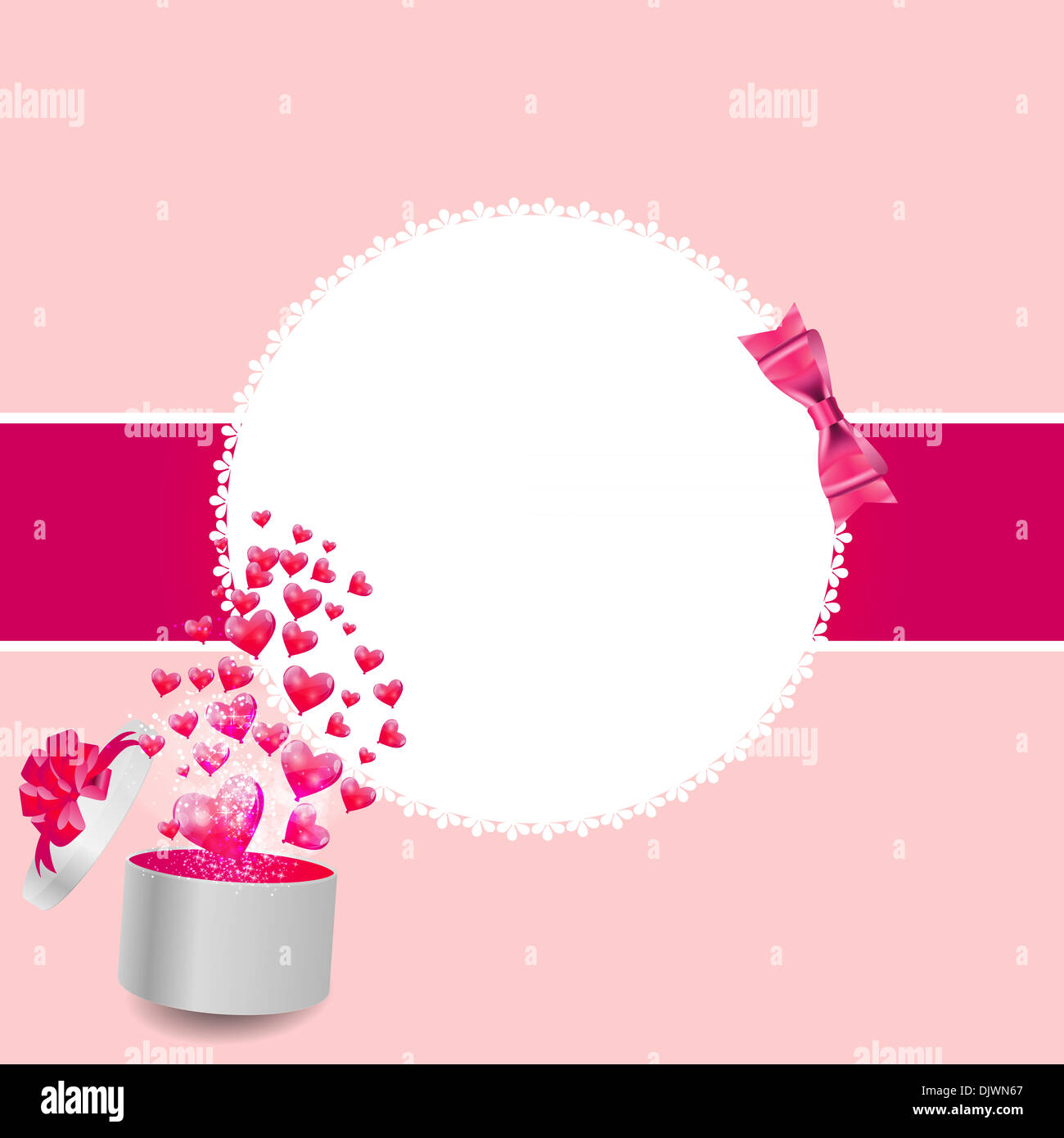 Valentines Day Card with Gift Box and Heart Shaped Balloons, Vector ...