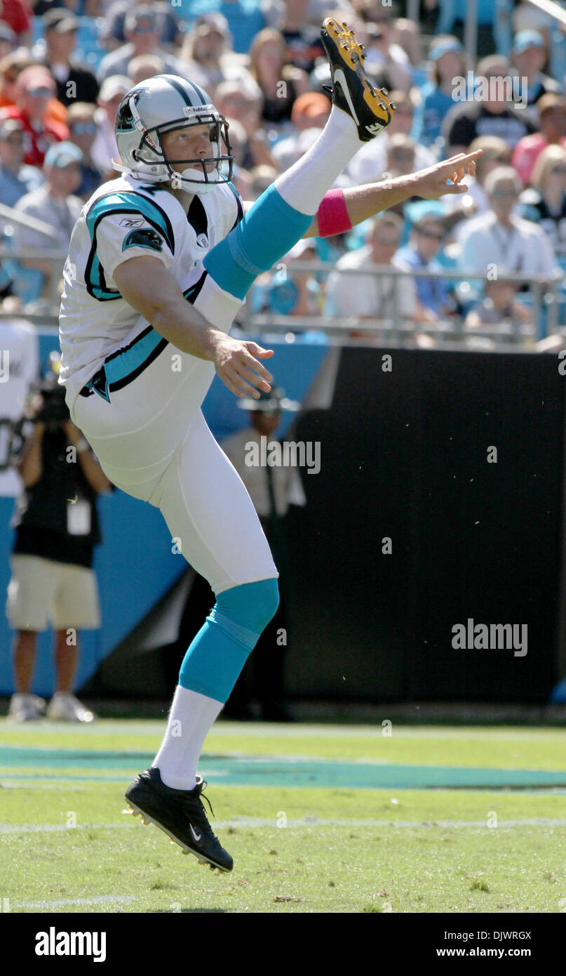Oct. 10, 2010 - Charlotte, North Carolina, United States of America - Carolina Panthers punter Jason Baker (7) watches his punt take off against the Chicago Bears. The Bears defeated the Panthers 23-6 in the game played Sunday at Bank of America Stadium. (Credit Image: © Margaret Bowles/Southcreek Global/ZUMApress.com) Stock Photo