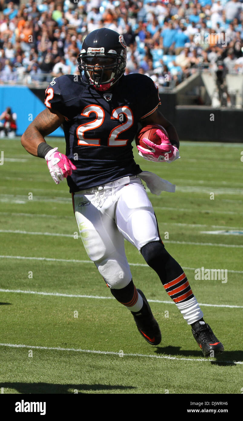 Oct. 10, 2010 - Charlotte, North Carolina, United States of America - Chicago Bears running back Matt Forte (22) breaks through the Carolina Panther defense for a touchdown. The Bears defeated the Panthers 23-6 in the game played Sunday at Bank of America Stadium. (Credit Image: © Margaret Bowles/Southcreek Global/ZUMApress.com) Stock Photo