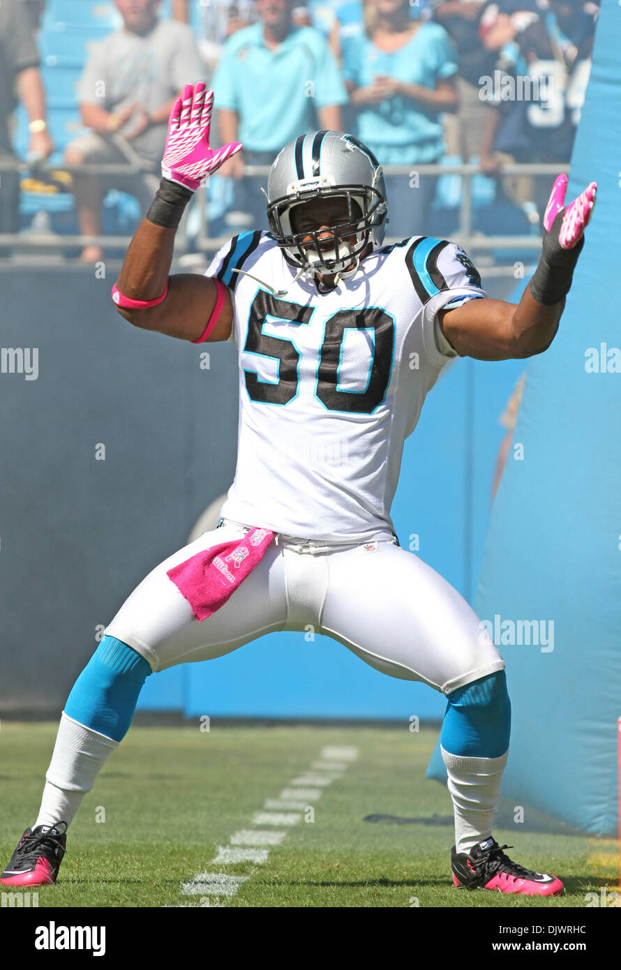 Oct. 10, 2010 - Charlotte, North Carolina, United States of America - Carolina Panthers linebacker James Anderson (50) prepares for the start of the game against the Chicago Bears. The Bears defeated the Panthers 23-6 in the game played Sunday at Bank of America Stadium. (Credit Image: © Margaret Bowles/Southcreek Global/ZUMApress.com) Stock Photo