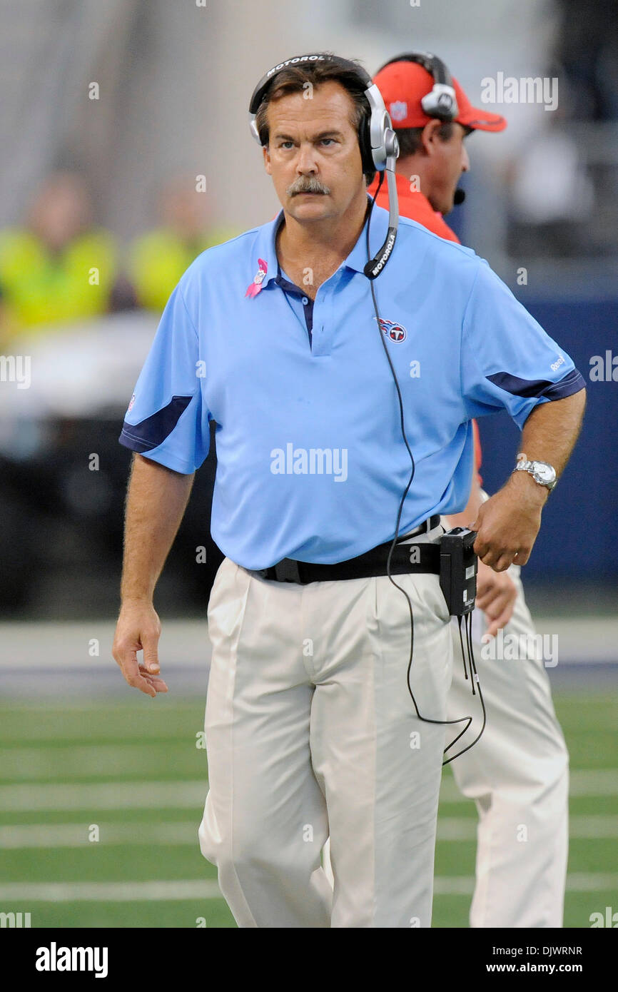 Oct. 10, 2010 - Arlington, Texas, United States of America - Tennessee Titans coach Jeff Fisher in 1st half action as the Cowboy are trailing the Tennessee Titans 17-10 at halftime in the game at the Cowboys Stadium in Arlington, Texas. (Credit Image: © Steven Leija/Southcreek Global/ZUMApress.com) Stock Photo