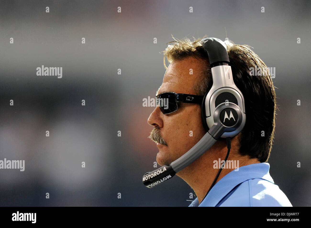 Oct. 10, 2010 - Arlington, Texas, United States of America - Tennessee's Head Coach Jeff Fisher in 2nd half action as the Cowboy fall to the Tennessee Titans 34-27 at Cowboys Stadium in Arlington, Texas. (Credit Image: © Steven Leija/Southcreek Global/ZUMApress.com) Stock Photo