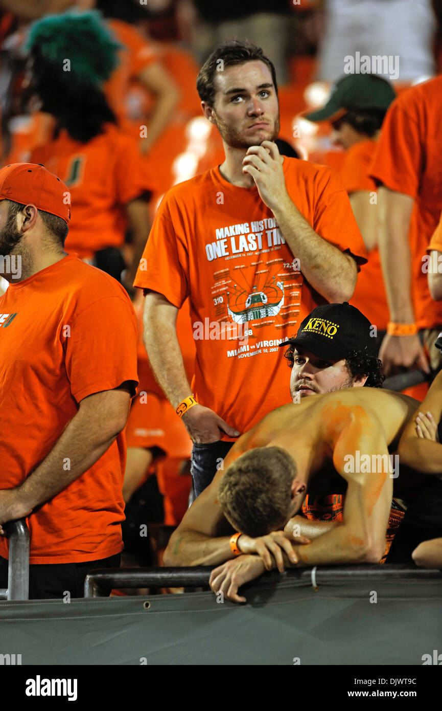 Oct. 10, 2010 - Miami, Florida, United States of America - October 9, 2010: Miami fans are dejected after FSU knocked off the Hurricanes in the teams' annual rivalry game. FSU defeated Miami 45-17 at Sun Life Stadium in Miami, Florida. (Credit Image: © Mike Olivella/ZUMApress.com) Stock Photo