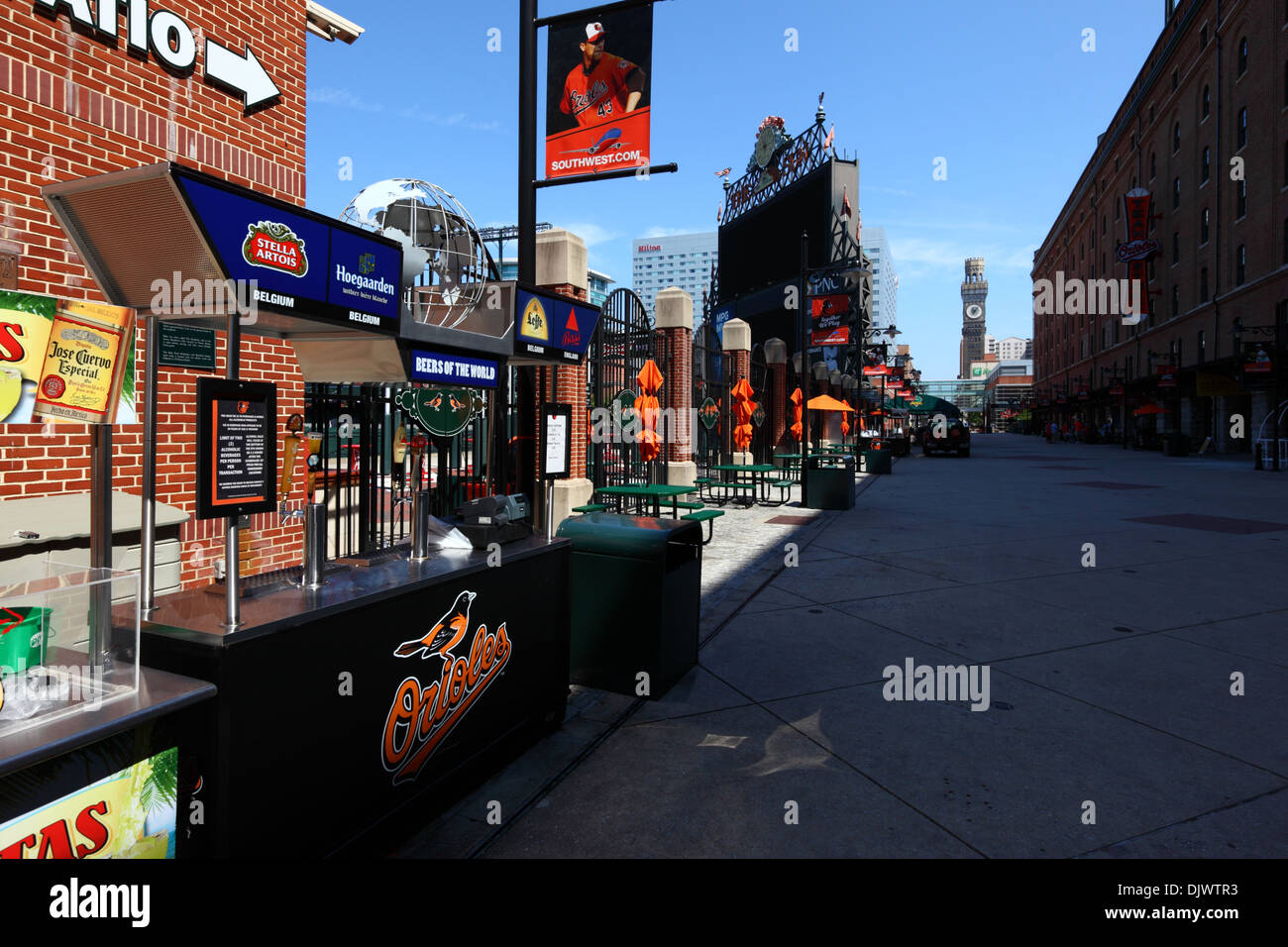 Oriole Park, home of Baltimore Orioles baseball team, Bromo-Seltzer Arts Tower in background, Camden Yards, Baltimore, Maryland, USA Stock Photo