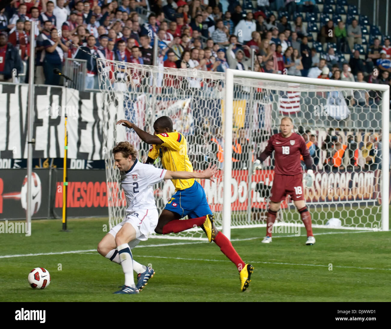 Oct 12, 2010 - Chester, Pennsylvania, U.S. - MLS Soccer - USA'S JONATHAN SPECTOR blocks an attempt on goal by VICTOR IBARBO. The USA and Colombia played an International Friendly match at PPL Park in Chester. (Credit Image: © Ricky Fitchett/ZUMApress.com) Stock Photo