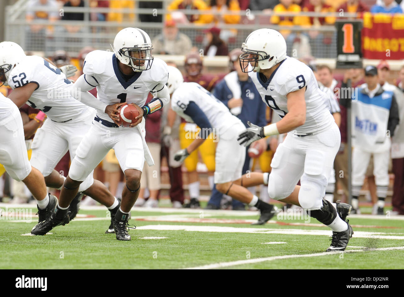 Oct. 22, 2010 - Minneapolis, Minnesota, United States of America - Penn State University quarterback Rob Bolden (#1) in action during the game between the Minnesota Gophers and the Penn State Nittany Lions at the TCF Stadium in Minneapolis, Minnesota.  Penn State defeats  Minnesota 33-21. (Credit Image: © Marilyn Indahl/Southcreek Global/ZUMApress.com) Stock Photo