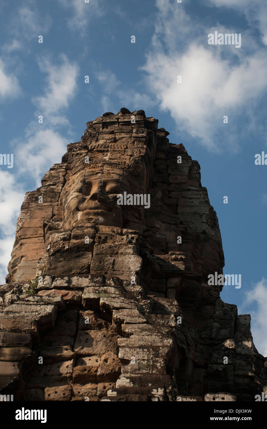 Ruins at Angkor Wat in Cambodia with a blue sky. Stock Photo