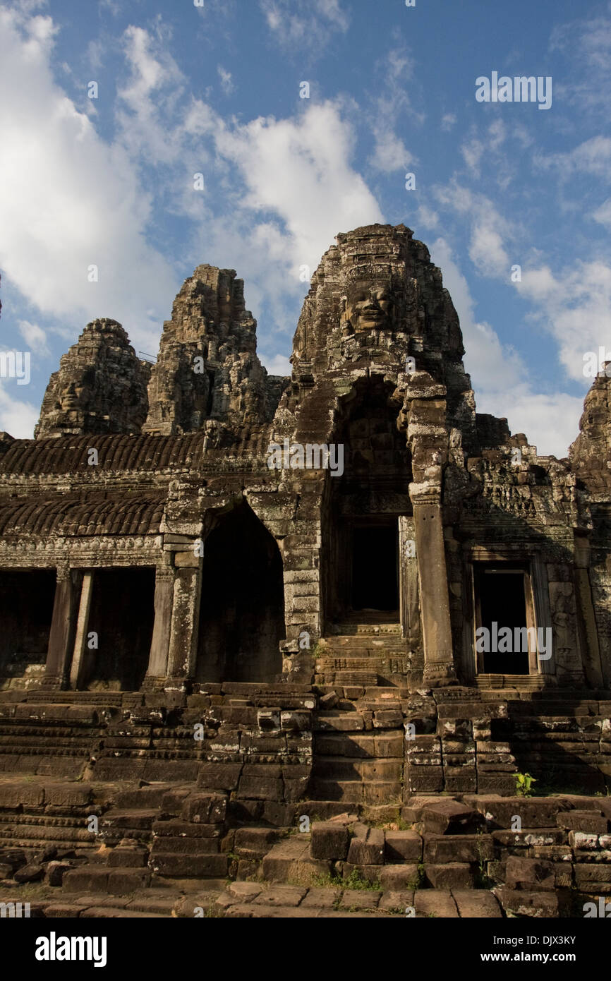 Temple ruins at Angkor Wat in Siem Reap, Cambodia against a blue sky. Stock Photo