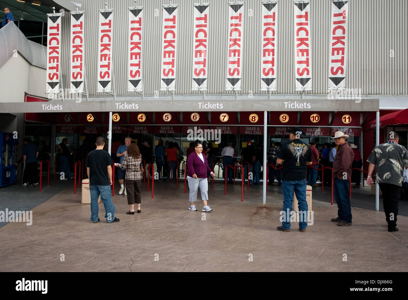 Oct. 24, 2010 - Las Vegas, Nevada, United States of America - The crowd lining up for tickets for the 2010 Built Ford Tough PBR World Finals at the Thomas & Mack Center in Las Vegas, Nevada. (Credit Image: © Matt Gdowski/Southcreek Global/ZUMApress.com) Stock Photo