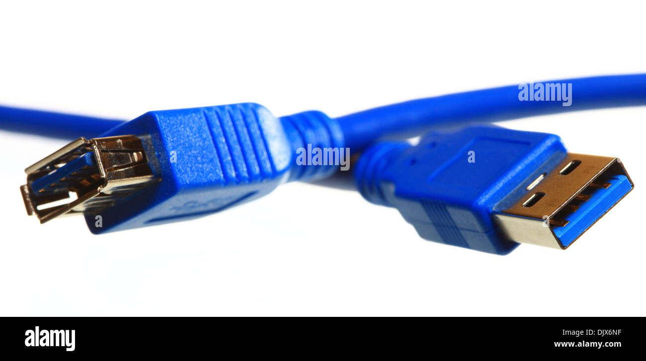 Blue USB cable isolated on white Stock Photo Alamy