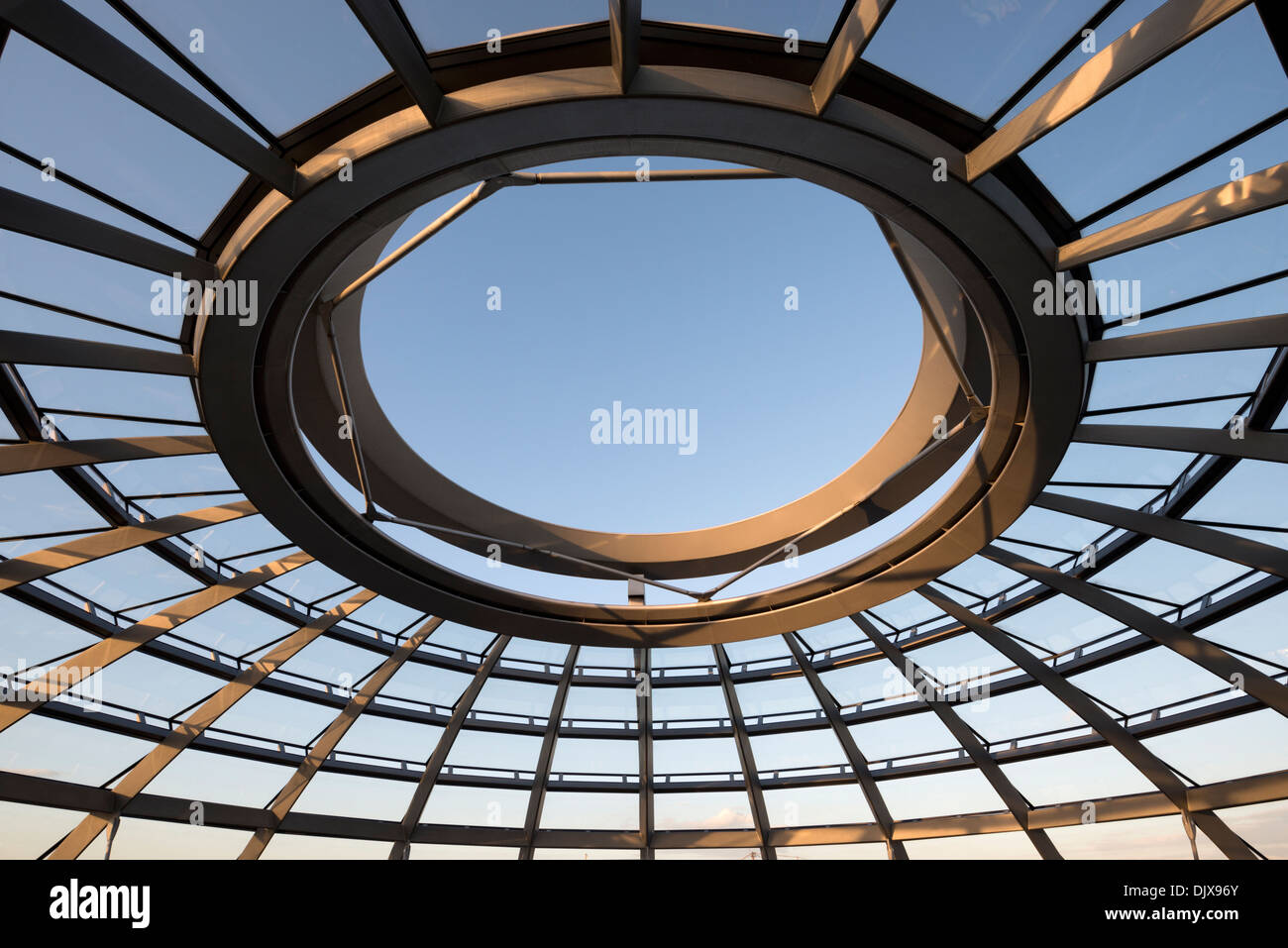 A skylight in the glass dome of the Reichstag building in Berlin, Germany. Stock Photo