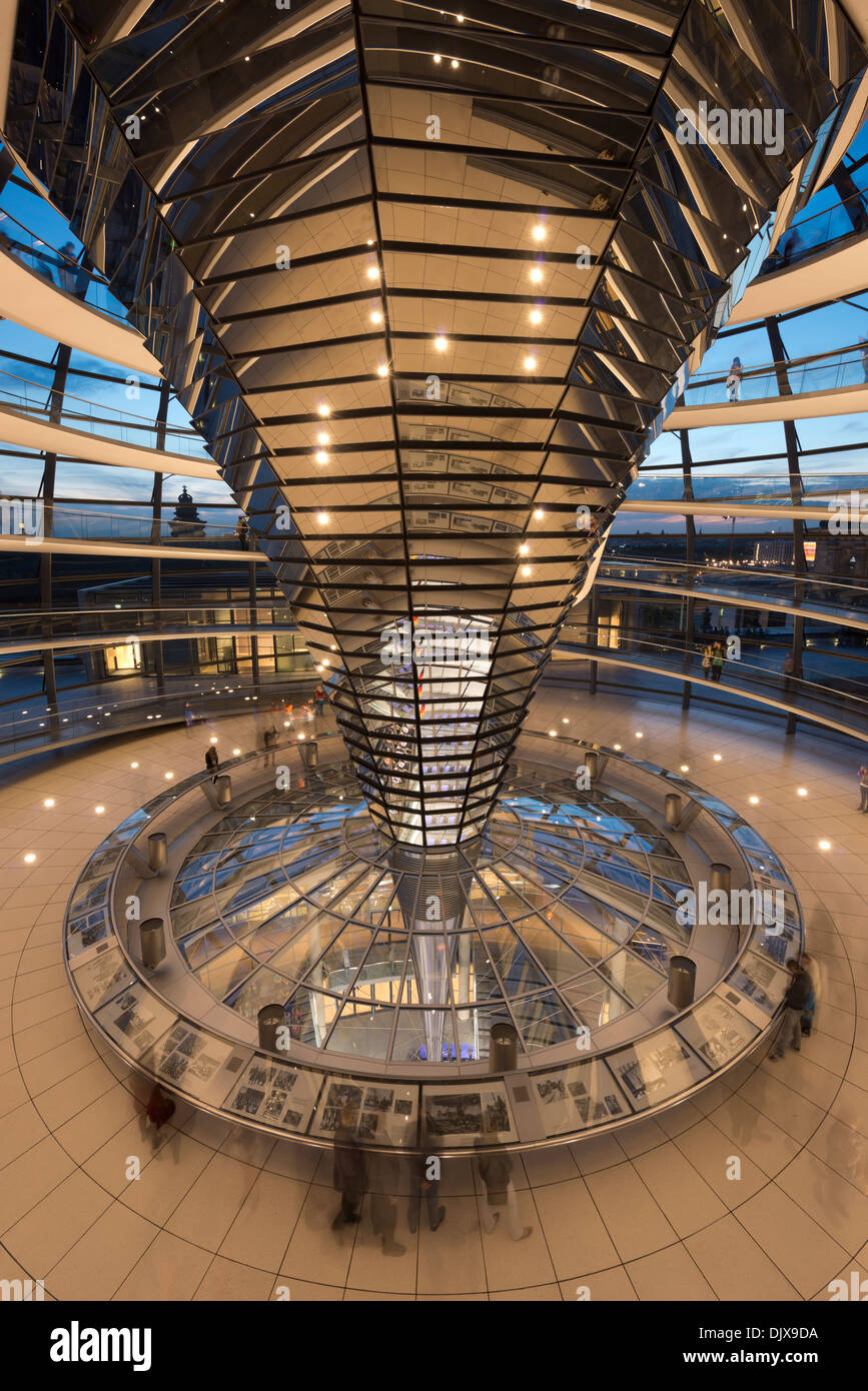 Interior of the Reichstag Dome lit at night. Berlin, Germany. Stock Photo