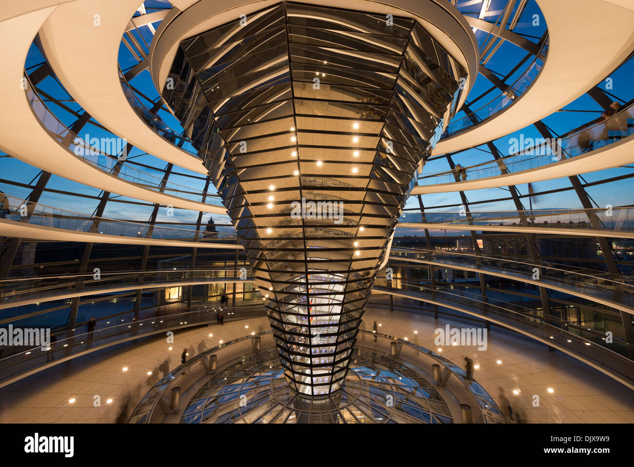 Interior of the Reichstag Dome lit at night. Berlin, Germany. Stock Photo