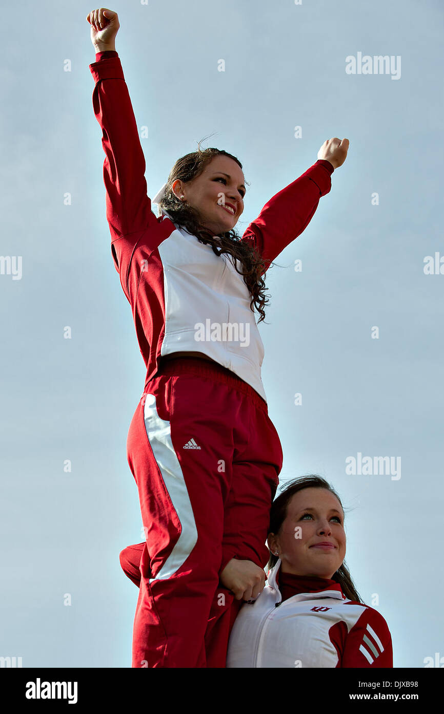 Oct. 30, 2010 - Bloomington, Indiana, United States of America - Indiana cheerleaders stand tall during pre-game activities. Northwestern defeated Indiana 20-17 in the game at Memorial Stadium in Bloomington, Indiana. (Credit Image: © Dan Cavallini/Southcreek Global/ZUMApress.com) Stock Photo