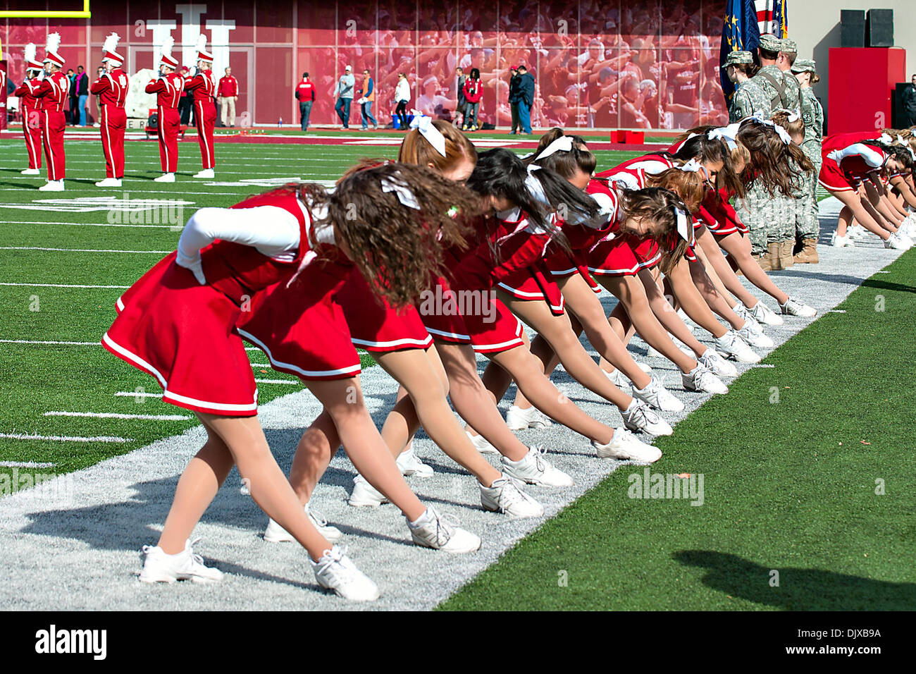 Oct. 30, 2010 - Bloomington, Indiana, United States of America - Indiana cheerleaders put on a show during pre-game activities. Northwestern defeated Indiana 20-17 in the game at Memorial Stadium in Bloomington, Indiana. (Credit Image: © Dan Cavallini/Southcreek Global/ZUMApress.com) Stock Photo