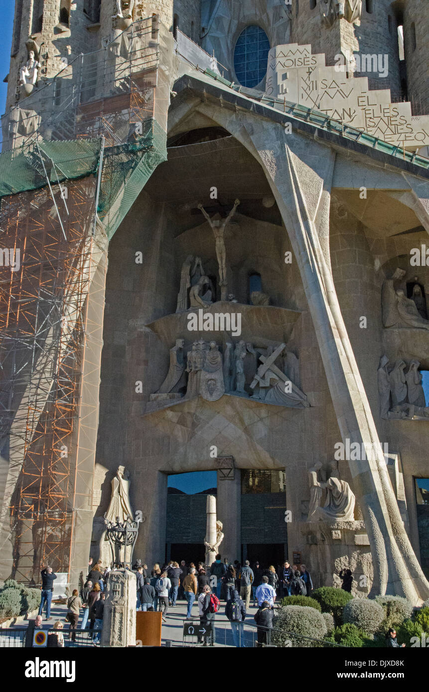 The Passion Facade of La Sagrada Familia cathedral, Barcelona Stock