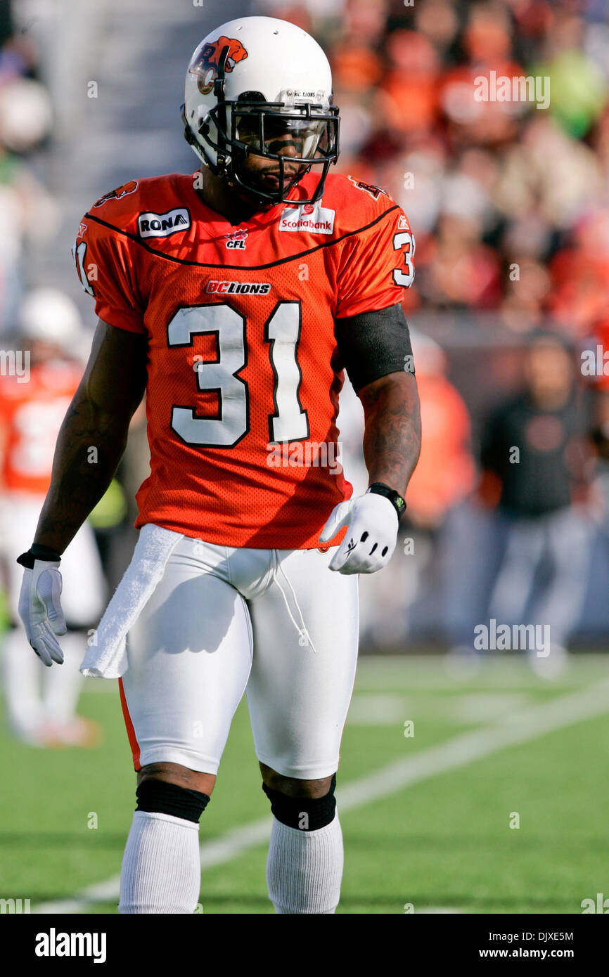 Oct. 31, 2010 - Vancouver, British Columbia, Canada - Lions #31 CB Dante Marsh during the sunday game at Empire field BC Lions won the game with a score of 23 to 17 against the Saskatchewan Roughriders for their last home game of the season (Credit Image: © James Healey/Southcreek Global/ZUMApress.com) Stock Photo