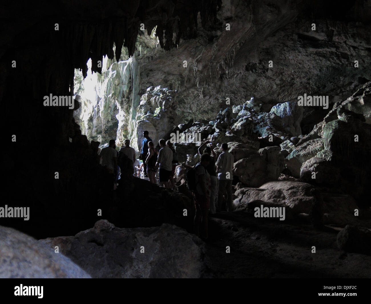 Tourist Group inside the Cave in Los Haitises National Park, Dominican Republic, September 4, 2013 Stock Photo