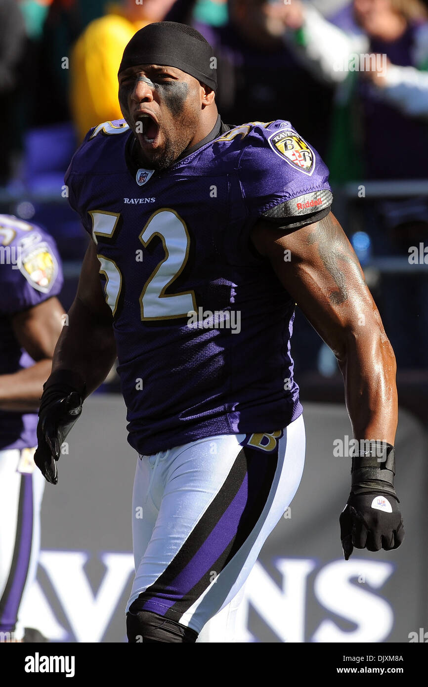 Nov. 7, 2010 - Baltimore, Maryland, United States of America - Baltimore  Ravens linebacker Ray Lewis (52) enters the field prior to Sunday  afternoon's game between the Baltimore Ravens and the Miami