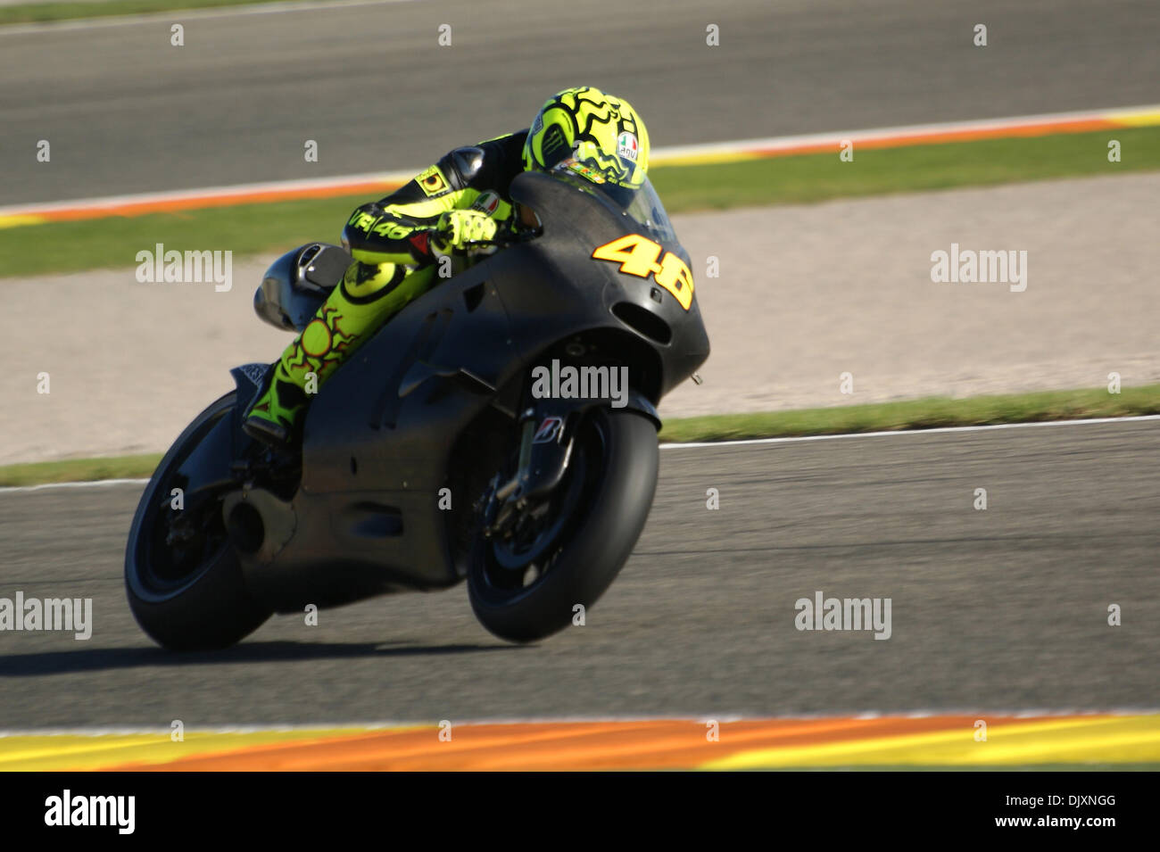 Nov. 9, 2010 - Valencia, RM, Italy - Valentino Rossi at his first day on  the Ducati exiting the box of the Italian company for the first time..Due  to problem with his